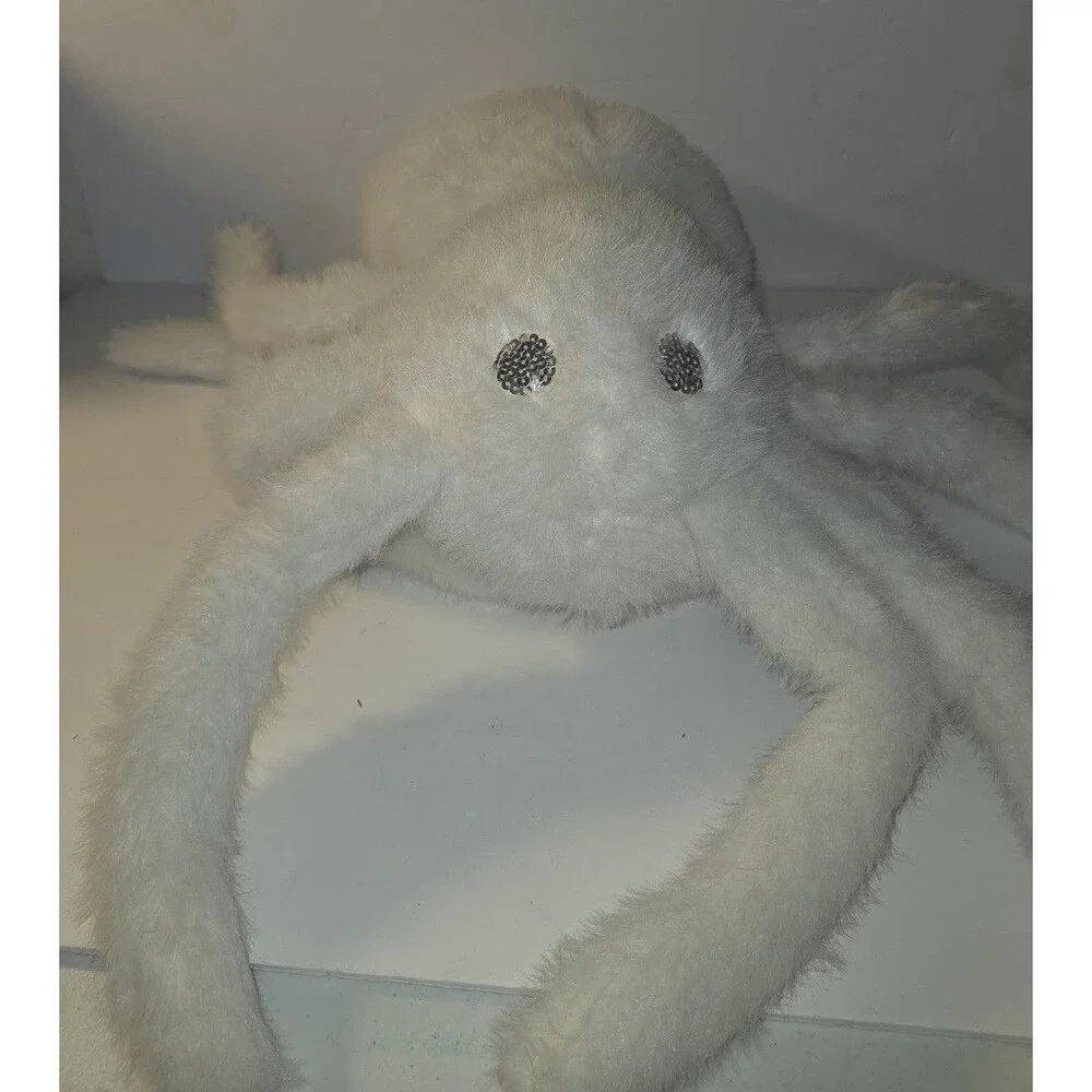 Halloween Spider Shaped Throw Pillow, White Plush, Faux Fur, Decor